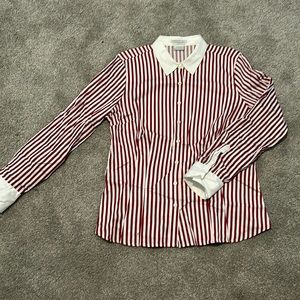 Red and white striped Van Heusen button-down shirt